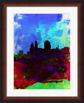 Framed Cincinnati Watercolor Skyline Print