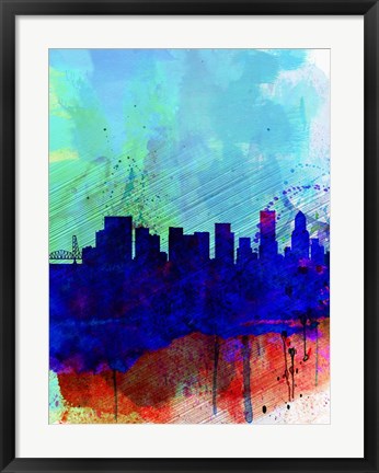 Framed Portland Watercolor Skyline Print