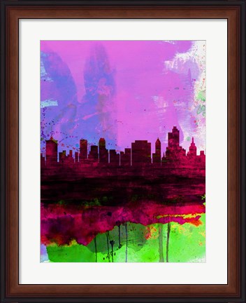 Framed Tulsa Watercolor Skyline 2 Print