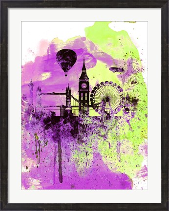 Framed London Watercolor Skyline 1 Print