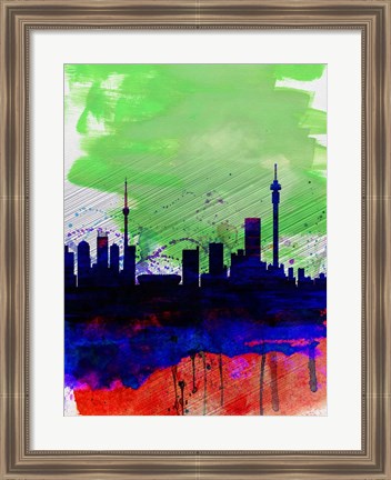 Framed Johannesburg Watercolor Skyline Print
