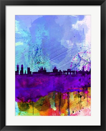 Framed Madrid Watercolor Skyline Print