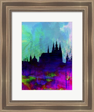 Framed Prague Watercolor Skyline Print