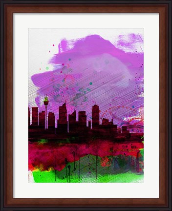 Framed Sydney Watercolor Skyline 2 Print