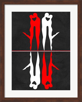 Framed Red and White Kiss Reflection Print