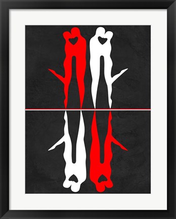 Framed Red and White Kiss Reflection Print