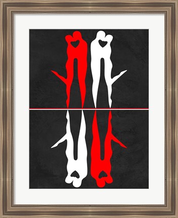 Framed Red and White Kiss Reflection Print