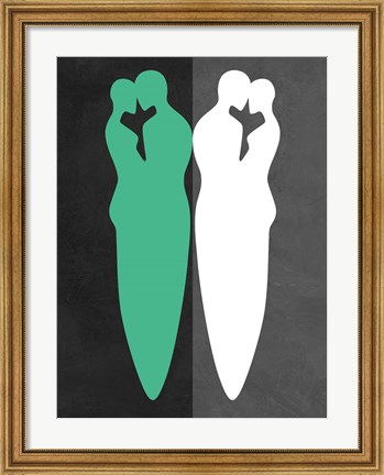 Framed Green and White Kiss Print