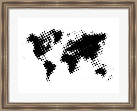 Framed Black Dotted World Map Print