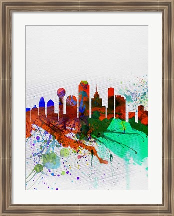 Framed Dallas Watercolor Skyline Print