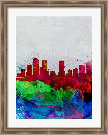 Framed Denver Watercolor Skyline Print