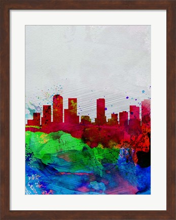 Framed Denver Watercolor Skyline Print