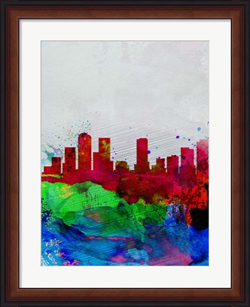 Framed Denver Watercolor Skyline Print