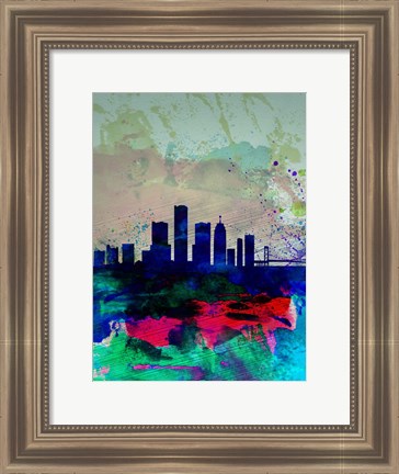 Framed Detroit Watercolor Skyline Print