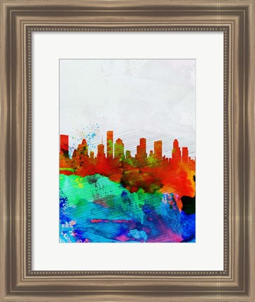 Framed Houston Watercolor Skyline Print