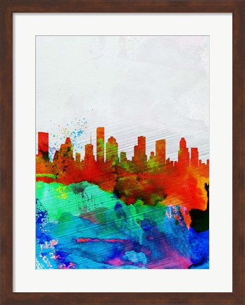 Framed Houston Watercolor Skyline Print