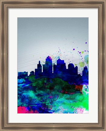 Framed Kansas City Watercolor Skyline Print