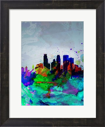 Framed Minneapolis Watercolor Skyline Print