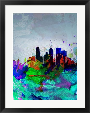 Framed Minneapolis Watercolor Skyline Print