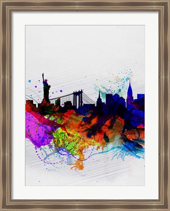 Framed New York  Watercolor Skyline 1 Print