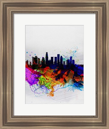 Framed Los Angeles  Watercolor Skyline 2 Print