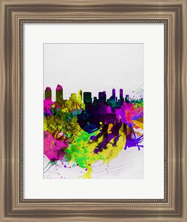 Framed San Diego Watercolor Skyline Print