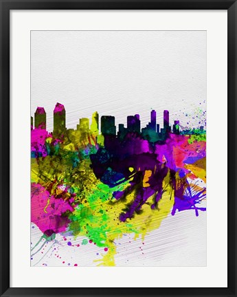 Framed San Diego Watercolor Skyline Print