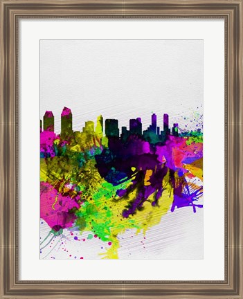 Framed San Diego Watercolor Skyline Print