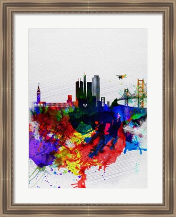 Framed San Francisco Watercolor Skyline 1 Print