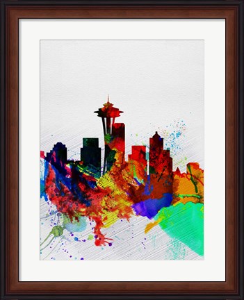 Framed Seattle Watercolor Skyline 2 Print