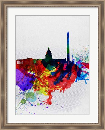 Framed Washington DC Watercolor Skyline 1 Print