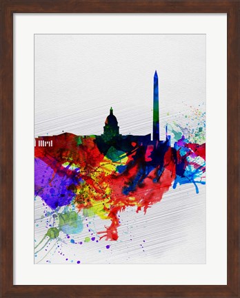 Framed Washington DC Watercolor Skyline 1 Print