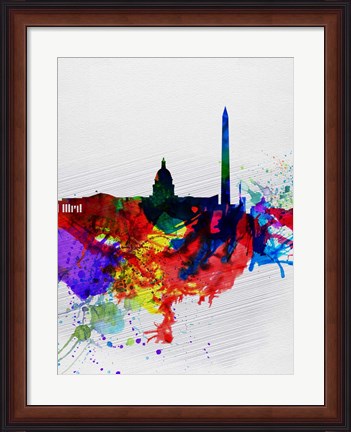 Framed Washington DC Watercolor Skyline 1 Print