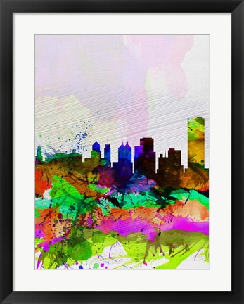 Framed Buffalo Watercolor Skyline Print