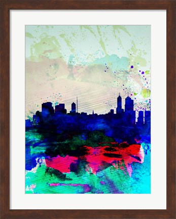 Framed Melbourne Watercolor Skyline 2 Print