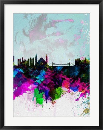 Framed Istanbul Watercolor Skyline Print