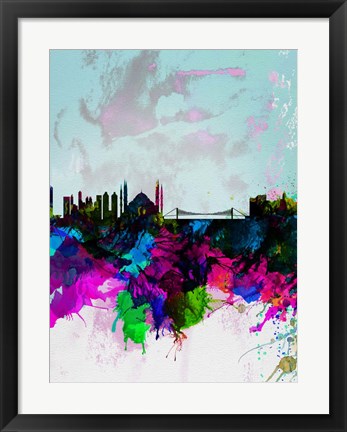 Framed Istanbul Watercolor Skyline Print