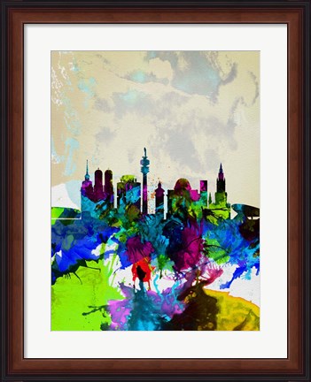 Framed Munich Watercolor Skyline Print