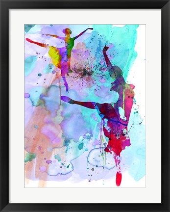 Framed Two Ballerinas Watercolor 4 Print