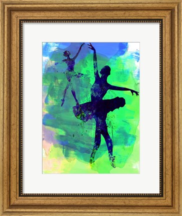 Framed Two Dancing Ballerinas Watercolor 3 Print