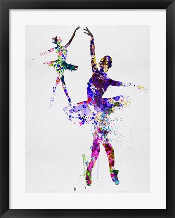 Framed Two Dancing Ballerinas Watercolor 4 Print