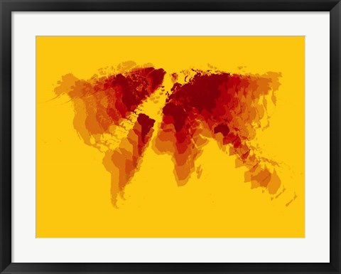 Framed Brown and Yellow Radiant  World Map Print