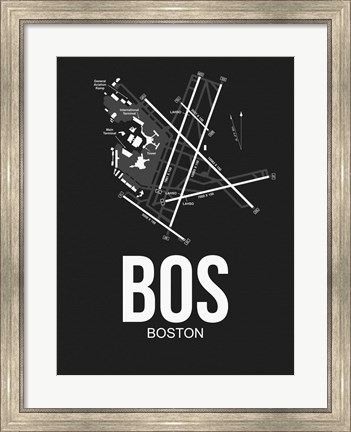 Framed BOS Boston Airport Black Print