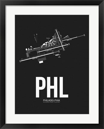 Framed PHL Philadelphia Airport Black Print