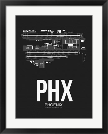 Framed PHX Phoenix Airport Black Print