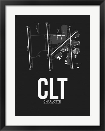 Framed CLT Charlotte Airport Black Print