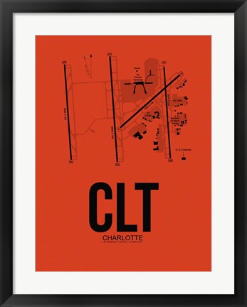 Framed CLT Charlotte Airport Orange Print