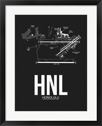 Framed HNL Honolulu Airport Black Print