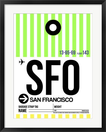 Framed SFO San Francisco Luggage Tag 3 Print