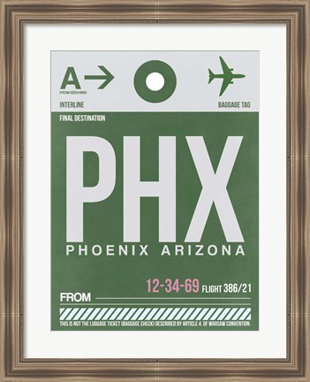 Framed PHX Phoenix Luggage Tag 2 Print